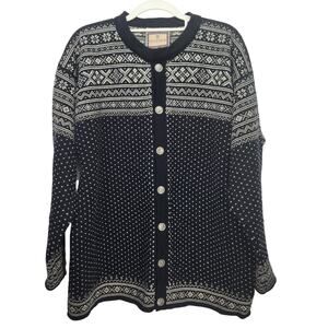 Dale of Norway Black Cream Fair Isle 100% Wool Sweater Cardigan Women L